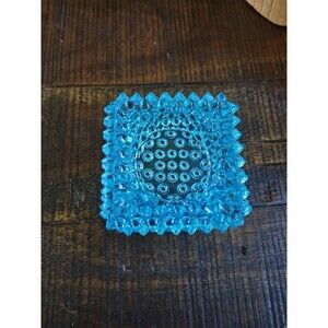 Square Light Blue Hobnail Glass Votive Tea Light Candle Holder EUC